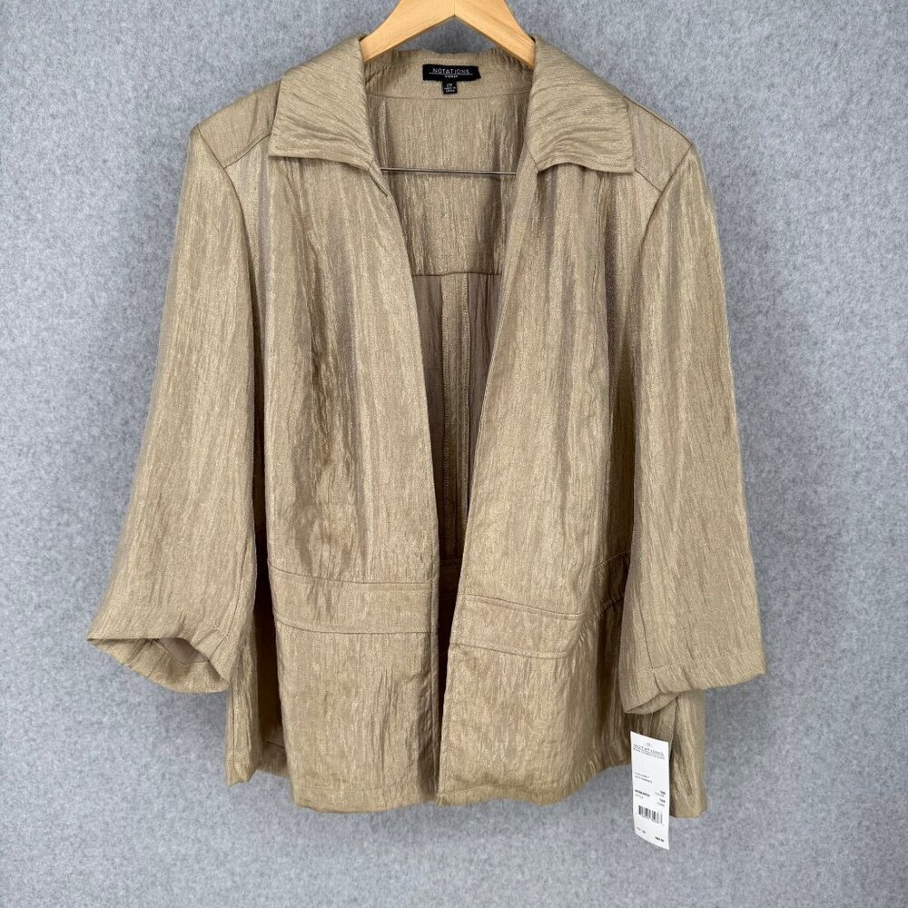 Notations Open Front Jacket Size 2X Tan Champagne Holiday Party Office Shine NEW